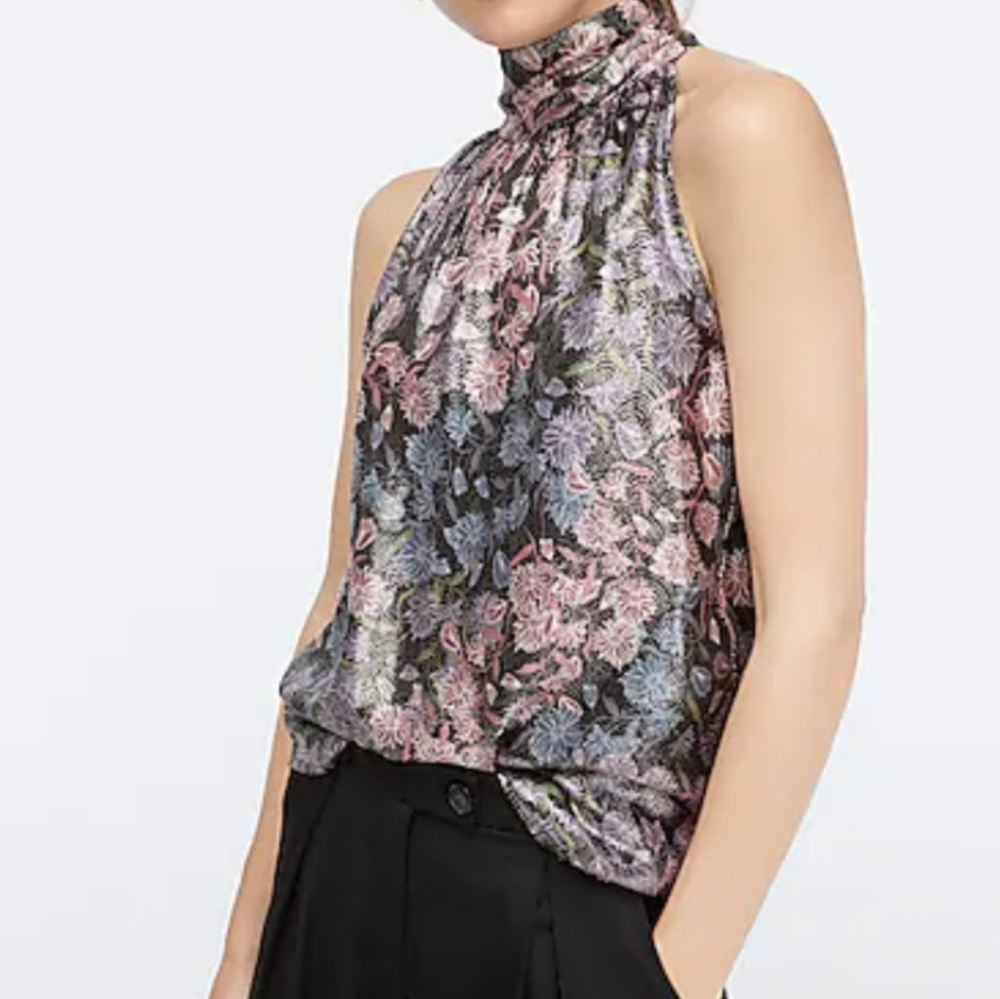 J. Crew Collection shimmering tie-neck top